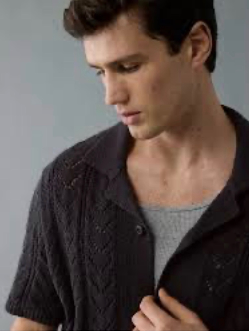 Weekend Pointelle Button-Up Sweater Polo Shirt